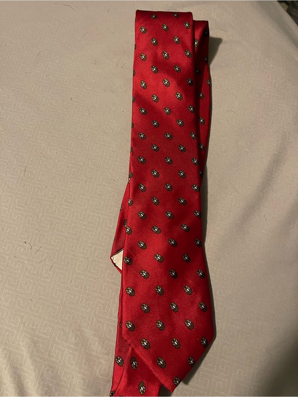 Dior Red Silk Tie with Small Floral Motif
